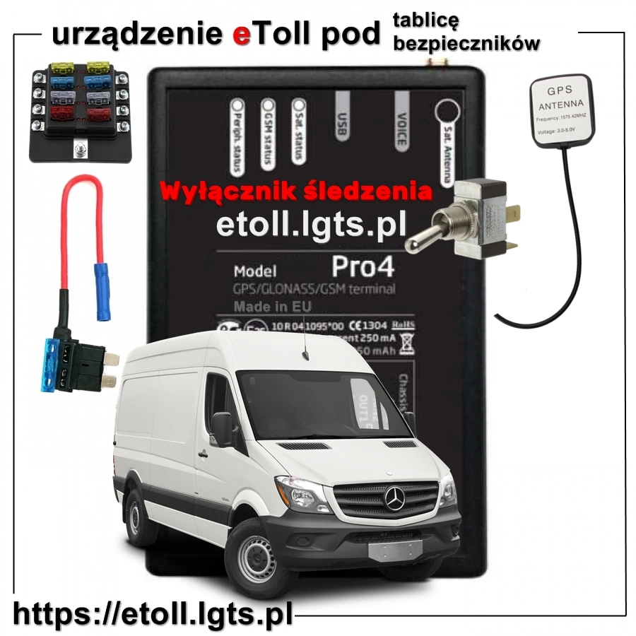 Urządzenie eToll GPS z wyłącznikiem dla lawet, osobówek i busów z przyczepą lub kampingiem instalacja w tablicę bezpieczników